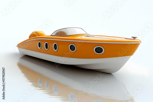 Sleek Orange Speedboat on Calm Water: A 3D Rendering of a Luxury Motorboat