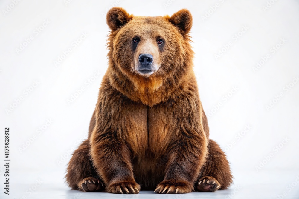 Obraz premium Majestic Brown Bear Portrait: Isolated on White Background, Rule of Thirds Composition
