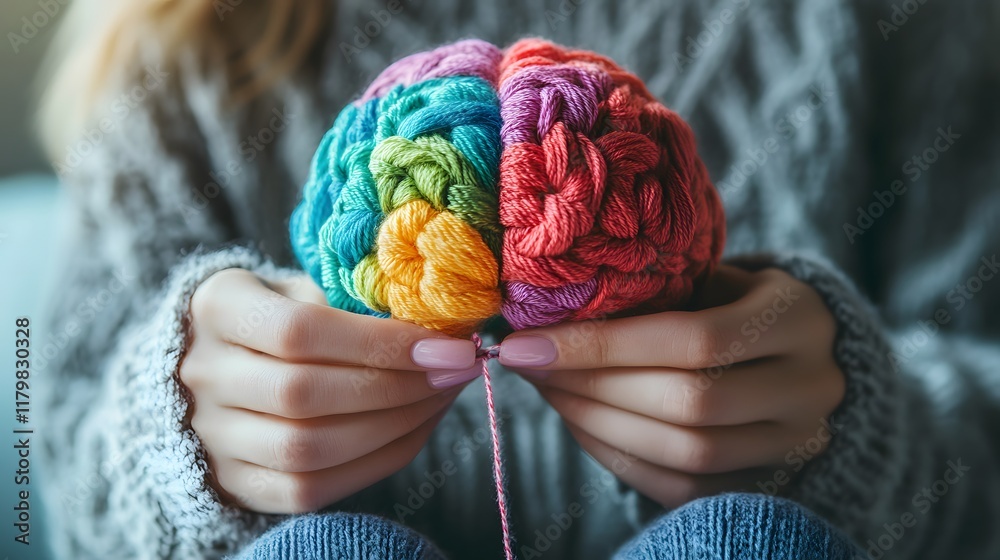 custom made wallpaper toronto digitalWoman holding a colorful yarn brain model