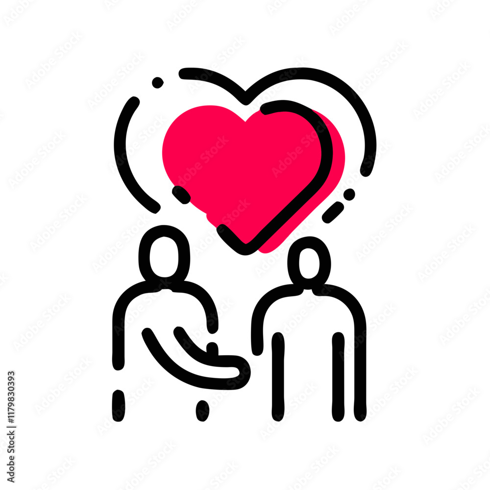 Valentine's Day Charity, Love for others, Two people holding hands with heart symbol above Valentine's Day Charity, Love for others, Two people holding hands with heart symbol above