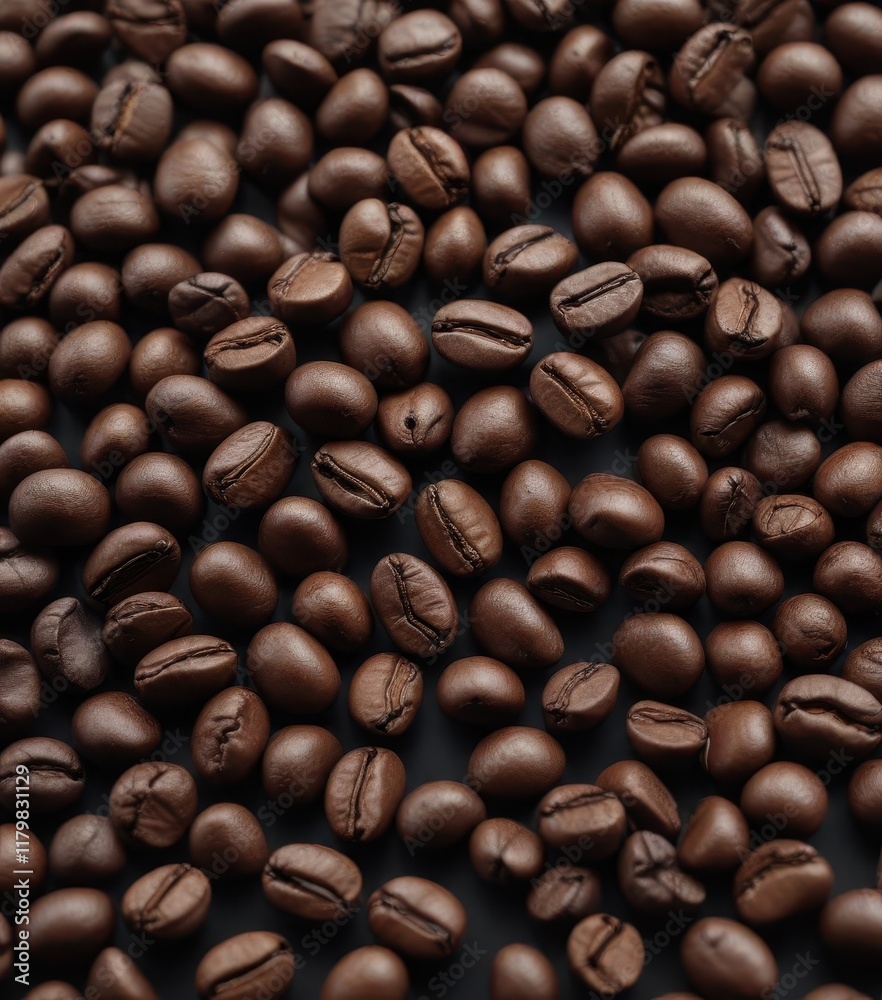 Dark roasted coffee beans, isolated on black background , roasted, still life, aroma