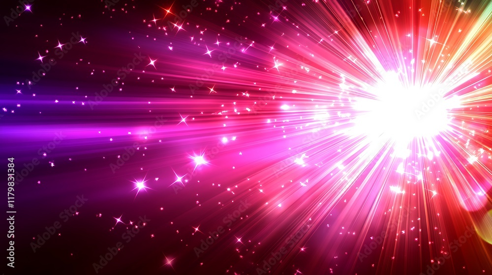 Fototapeta premium Radiant Pink Light Burst with Sparkling Stars