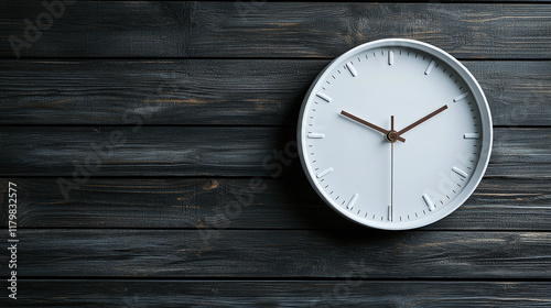 Wallpaper Mural Modern elegant white analog clock or watch on the black wooden wall, time hour second and minute round circle object, copy space, business calendar deadline timer, home decor. Torontodigital.ca