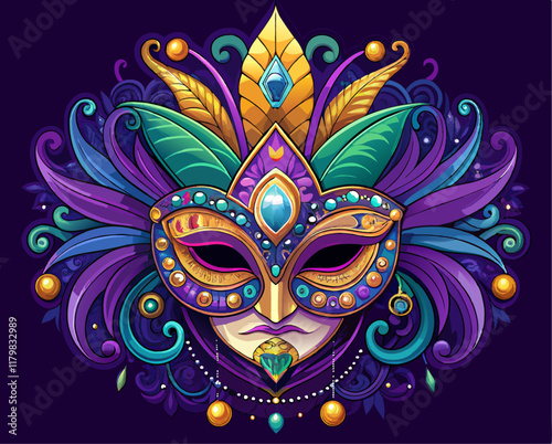 Beautiful Mardi Gras mask illustration generative ai