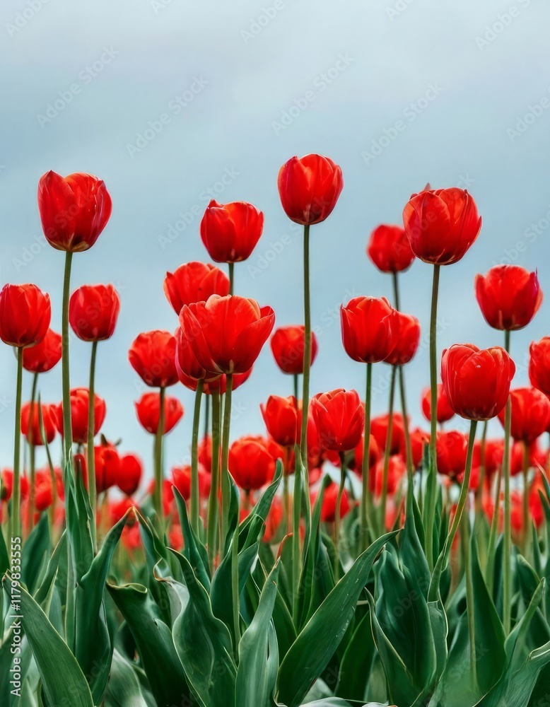 Fototapeta premium tulips on a warm abstract blue background