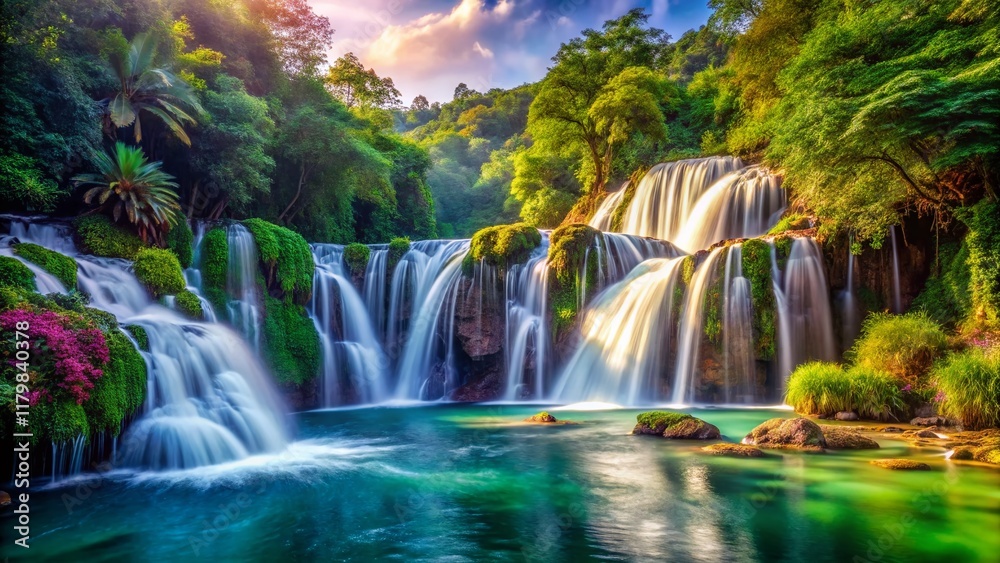 Obraz premium Majestic Hanawi Falls Portrait: Stunning Waterfall Landscape Photography