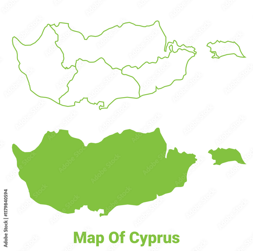 Fototapeta premium Green Cyprus map outline and flat vector illustration