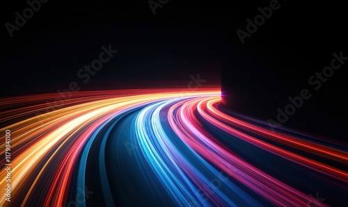 Vibrant Light Trails Curving Through Darkness  Abstract Motion Blur  Dynamic Energy  Colorful Neon Effects