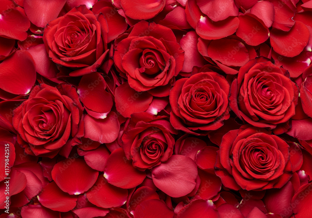 Close-Up of Vibrant Red Rose Petals Creating a Romantic Floral Texture for Valentine's Day Themes Close-Up of Vibrant Red Rose Petals Creating a Romantic Floral Texture for Valentine's Day Themes