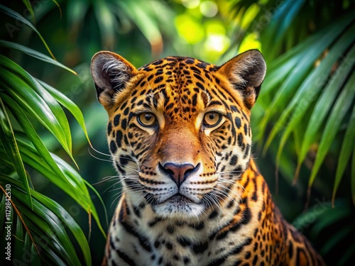 Majestic Jaguar Portrait: Wildcat in Lush Jungle Setting