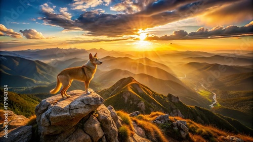 Majestic Kanekorso Dog Soaring Above Mountain Landscape - Drone Photography photo