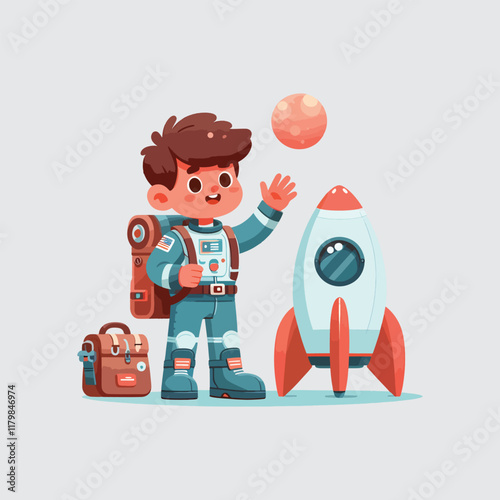 astronaut vector with his rocket