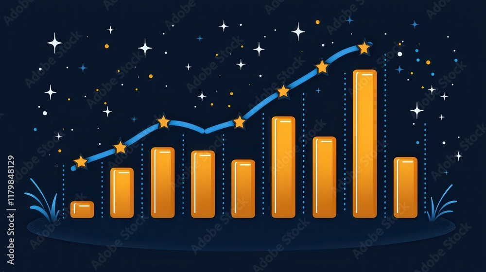Fototapeta premium Upward Trending Bar Graph with Stars Showing Business Growth and Success