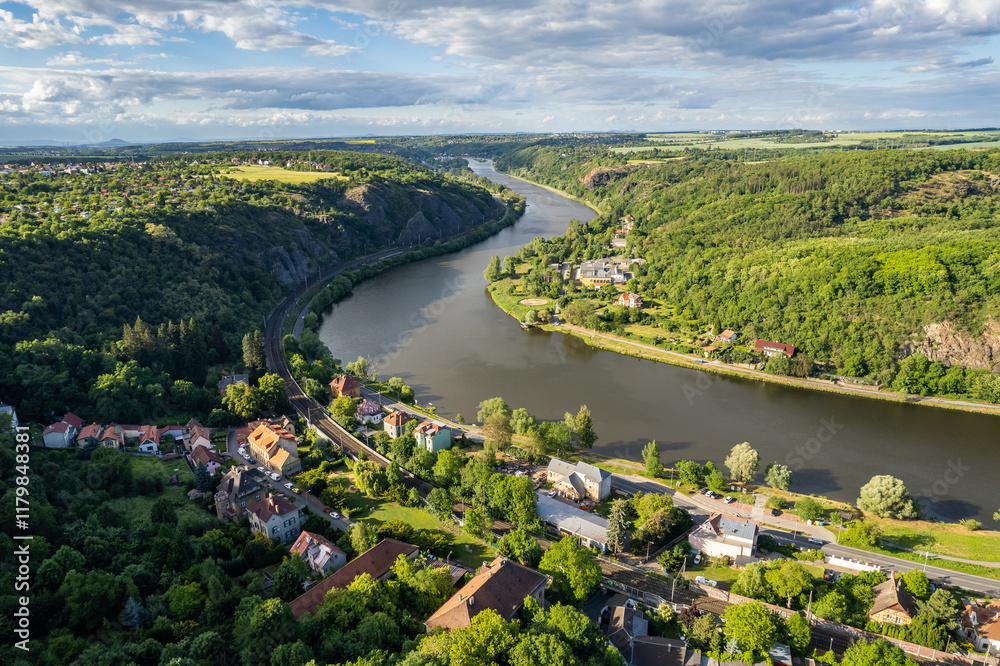 Fototapeta premium Aerial view of Prague Suchdol-Sedlec in May 2022