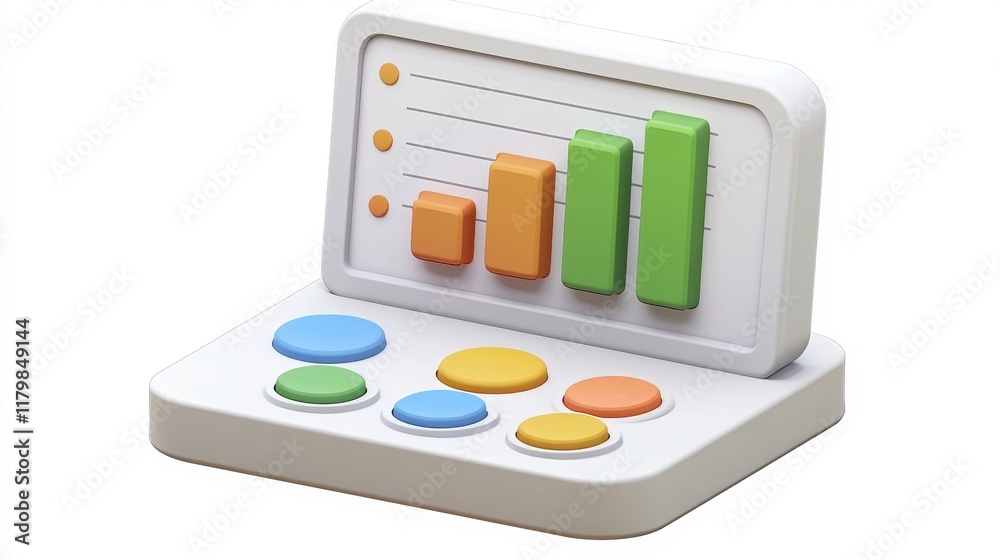3D Render of Modern Device Showing Upward Trending Bar Graph Colorful Buttons 3D Render of Modern Device Showing Upward Trending Bar Graph Colorful Buttons