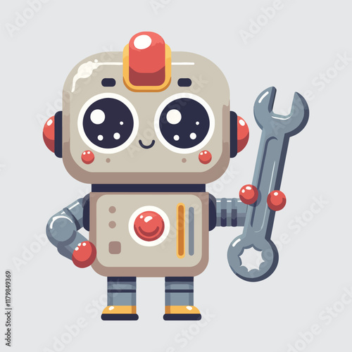 mechanical robot holding mechanical key cute vector