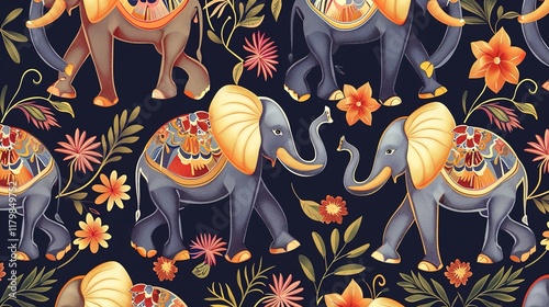 Thai elephant seamless pattern wallpaper photo