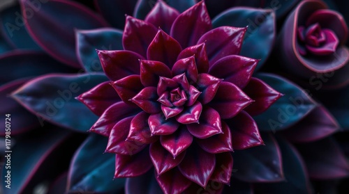 Vibrant purple succulent blooms under bright sunlight in a serene garden setting