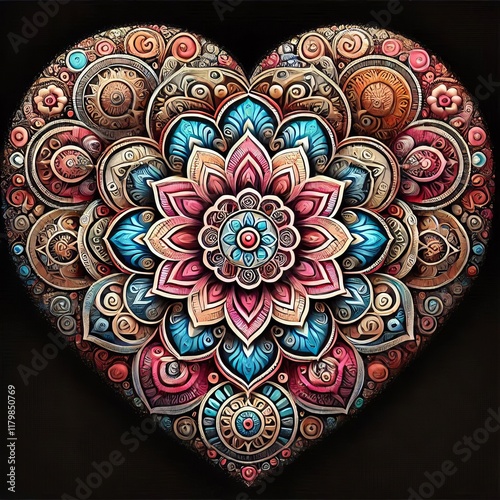 Heart as a Mandala A heart shaped like a mandala representing ba photo