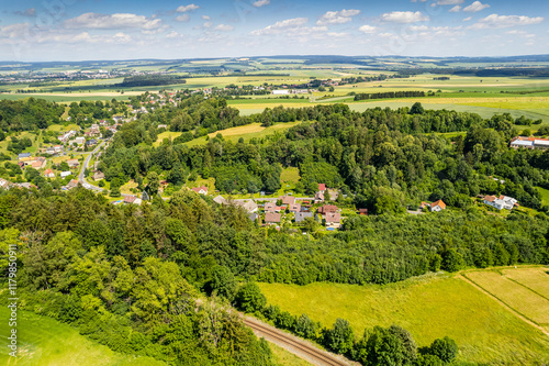 Aerial view of ex Sudeten village Vendoli on historical border Moravia and Czechia in June 2022 photo