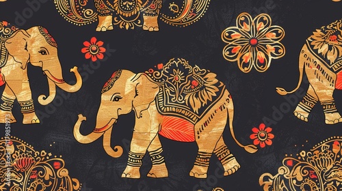 Thai elephant seamless pattern wallpaper photo