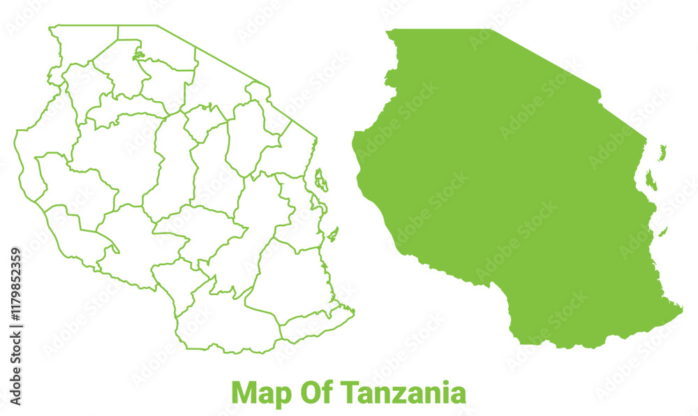 Fototapeta premium Green Tanzania map outline and flat vector illustration