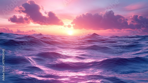 Vibrant sunset over calm ocean waves.