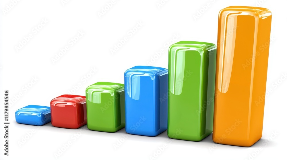 Colorful 3D Bar Graph Showing Growth Success and Progress Colorful 3D Bar Graph Showing Growth Success and Progress