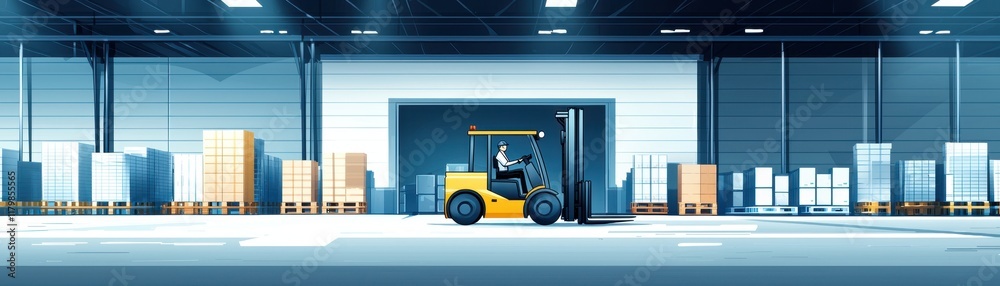 Warehouse Scene with Forklift Operator Transporting Goods in Industrial Setting for Stock Photography Needs Warehouse Scene with Forklift Operator Transporting Goods in Industrial Setting for Stock Photography Needs
