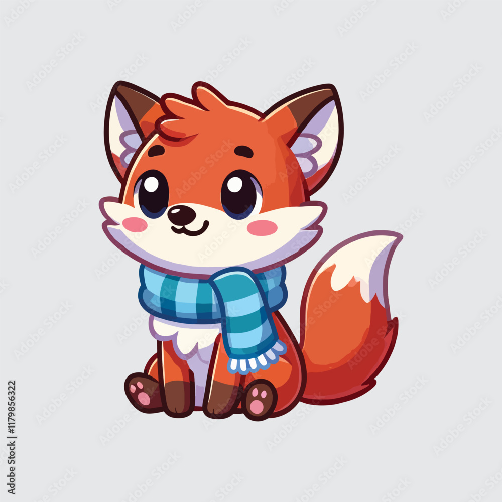 cute fox vector in winter, wearing a scarf around his neck cute fox vector in winter, wearing a scarf around his neck