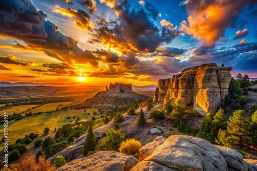 Majestic Rimrocks Silhouette at Sunset, Billings Montana Landscape Photography