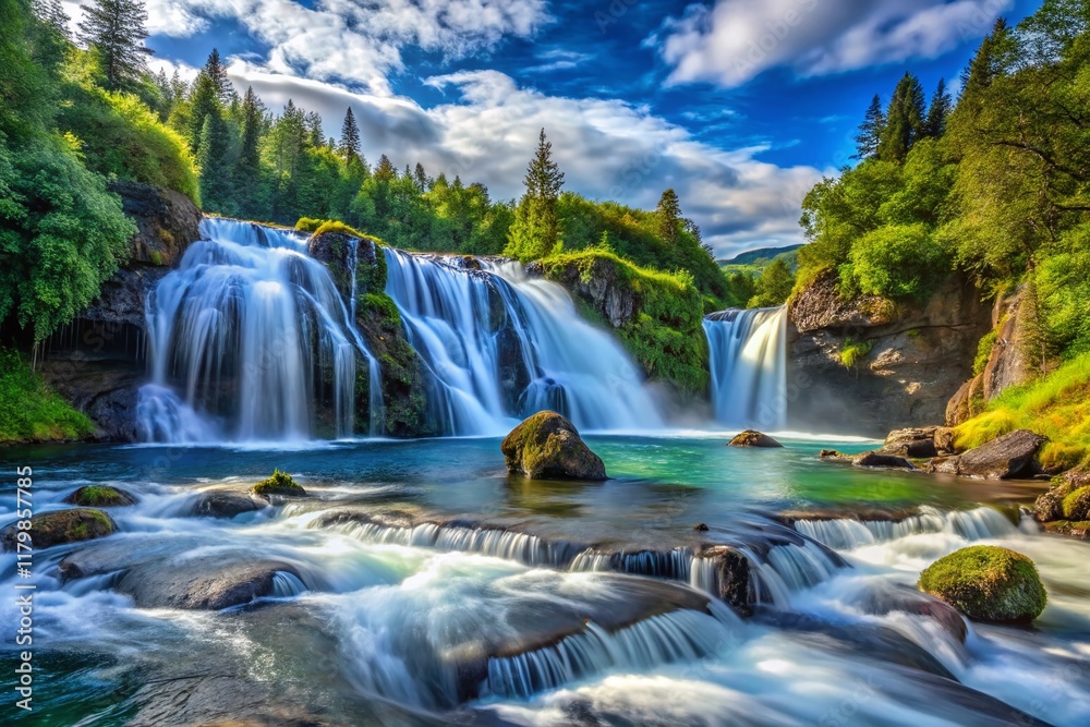 Obraz premium Majestic Russian River Falls Alaska: Cascading Water in High Definition