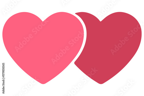Twin hearts in pink and red symbolize love, affection, and connection, designed in a cute vector style for Valentine's Day, featuring a love and romance concept, isolated icon on a white background.
