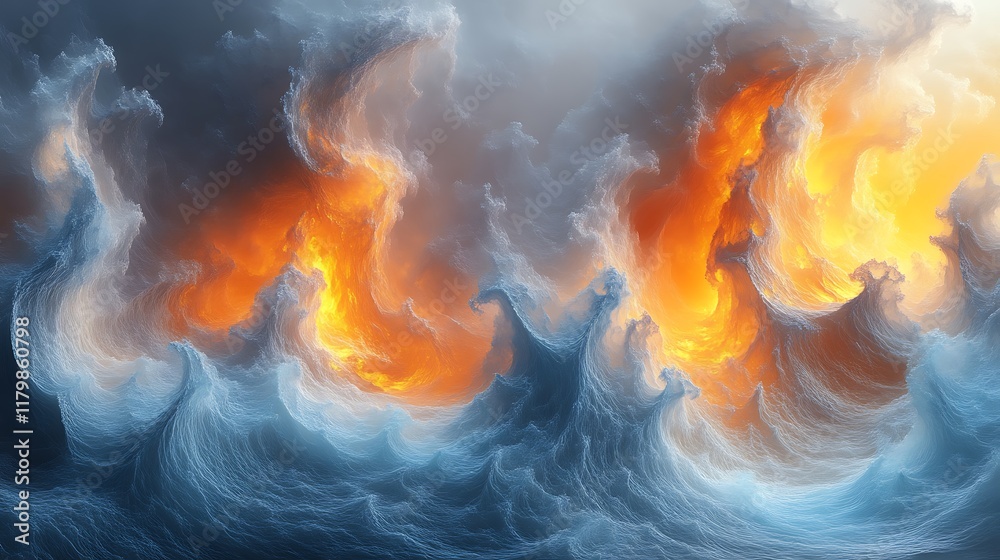 Abstract Ocean Waves of Fire and Ice Abstract Ocean Waves of Fire and Ice