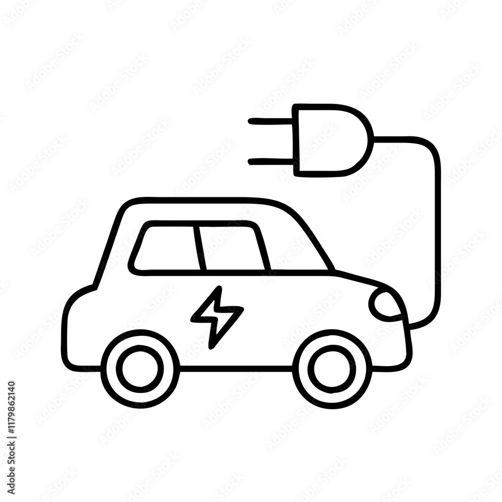Electric car icon charging, symbolizing eco-friendly transportation concept Electric car icon charging, symbolizing eco-friendly transportation concept