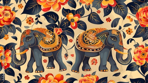 thai elephant seamless pattern wallpaper photo