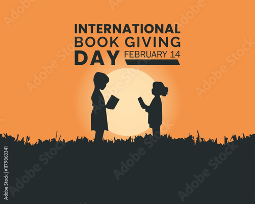 International book giving day banner design. February 14. Holiday concept. Template for background, banner, card, poster with text inscription.