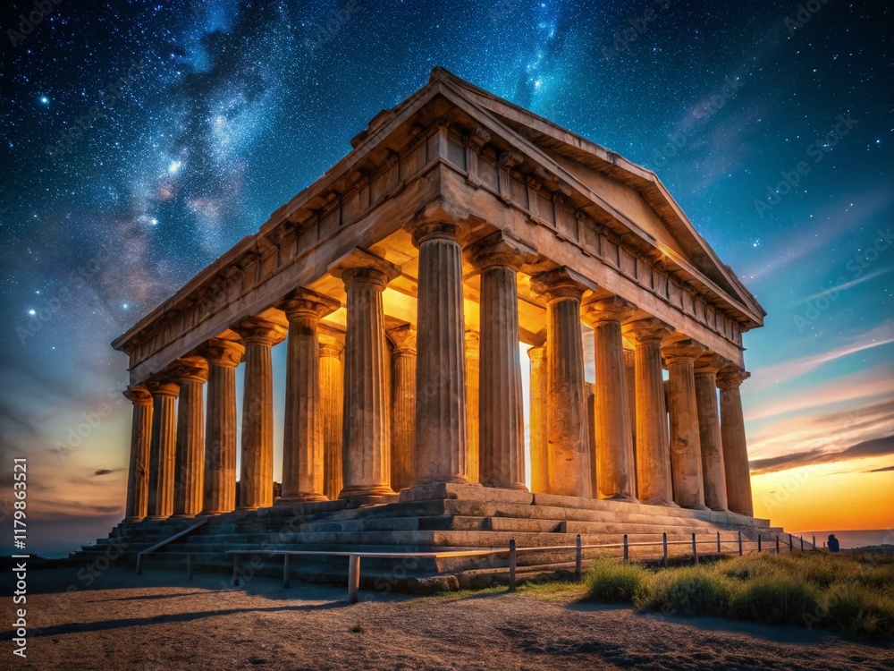 Fototapeta premium Majestic Temple Colonnade at Night - Long Exposure Photography