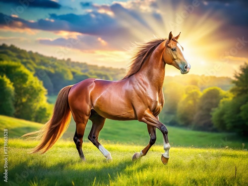 Majestic Tennessee Walking Horse in Pasture, Ample Copy Space