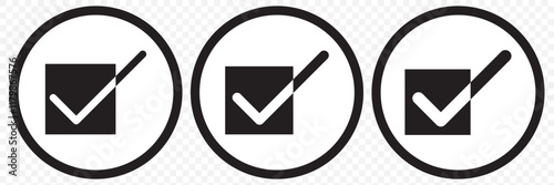 Vector check mark icons. A check mark icon indicates that the task has been completed or that the task has been approved for completion. Green checkbox "Yes". eps 10.