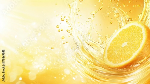 Vibrant Citrus Splash with Fresh Lemon in Bright Yellow Background