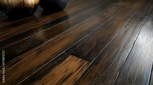 dark wooden floor in natural wood, rustic and smoked 