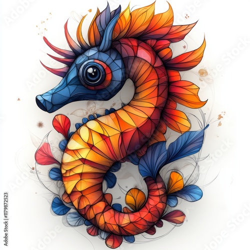 Colorful geometric seahorse illustration. (1) photo