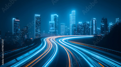 Abstract image of night traffic light trails in the city
