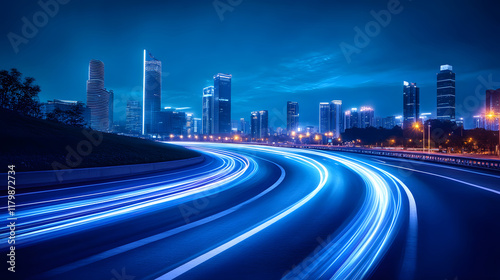 Abstract image of night traffic light trails in the city
