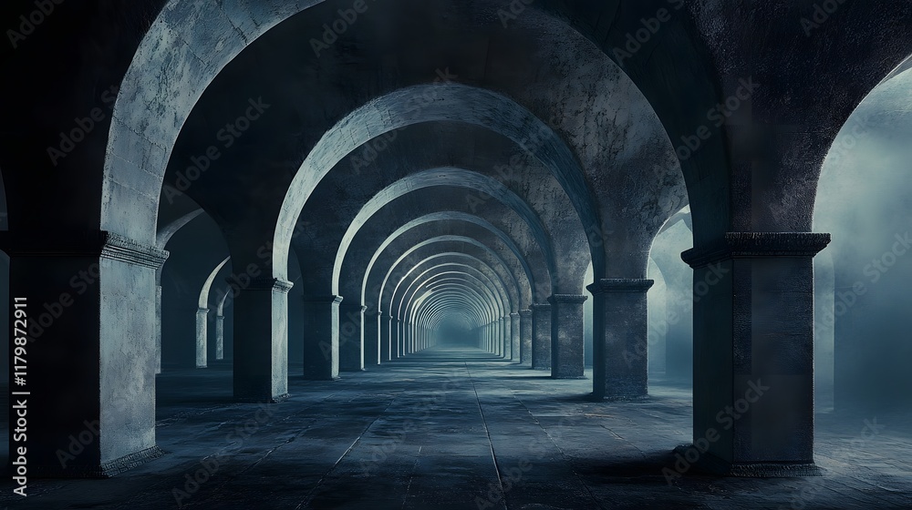 Obraz premium Mysterious stone archway labyrinth capturing intricate architecture and design with a sense of contemplation A captivating and dramatic scene evoking emotions of curiosity suspense