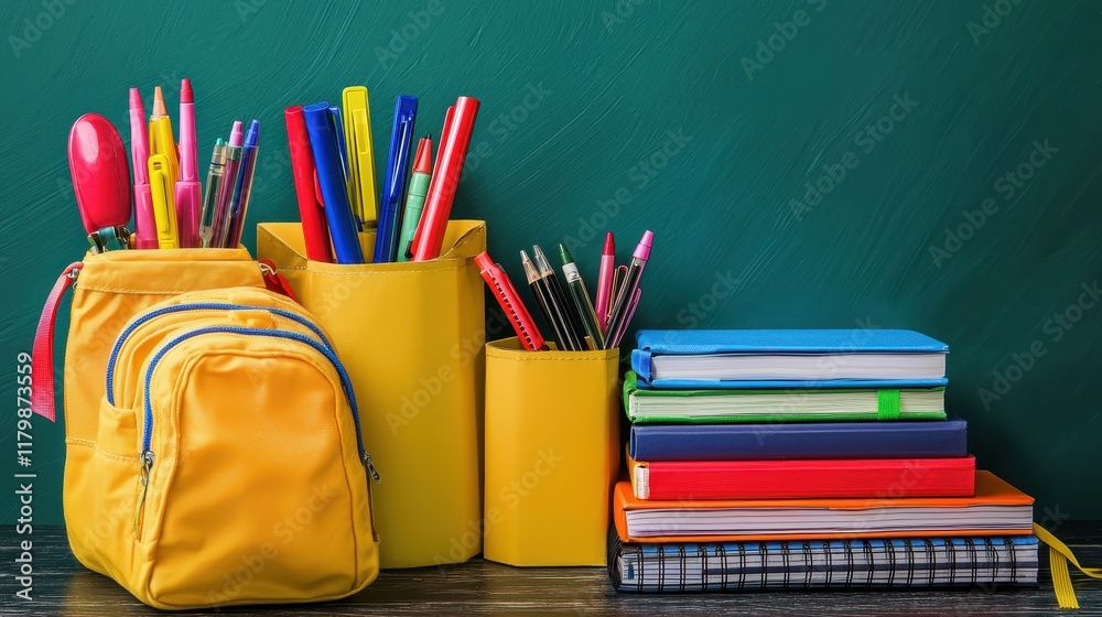 Fototapeta premium A Neatly Organized Back to School Desk with Supplies