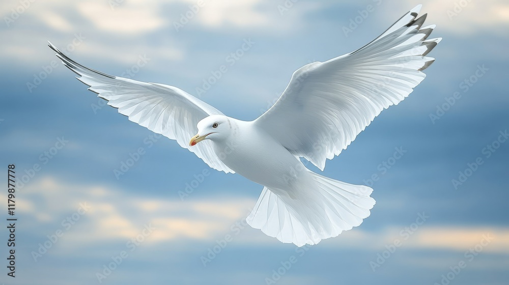 White dove flying in morning sunlight . White dove flying in morning sunlight .