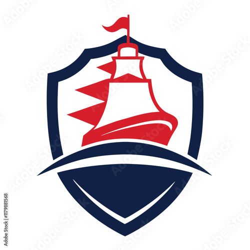 

A dynamic mascot logo featuring a bold ship sailing through ocean waves, framed within a sleek shield design. Perfect for maritime themes or strong, adventurous branding.