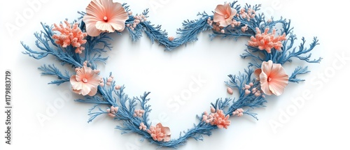 Romantic floral heart frame beach background valentine’s day photo